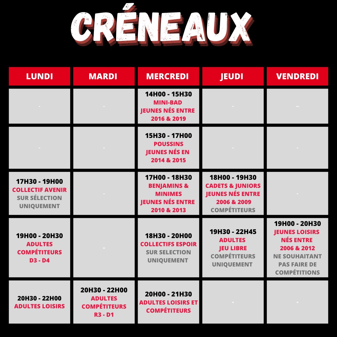 créneaux de jeux 2023